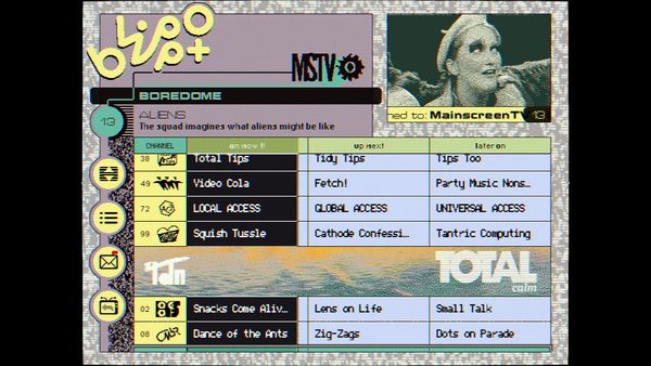 Screenshot from Blippo+ showing the color version of the Electronic Program Guide, the game's main interface
